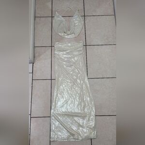 New White Fox Boutique Elegant Cream Evening Skirt Set, Size Small.